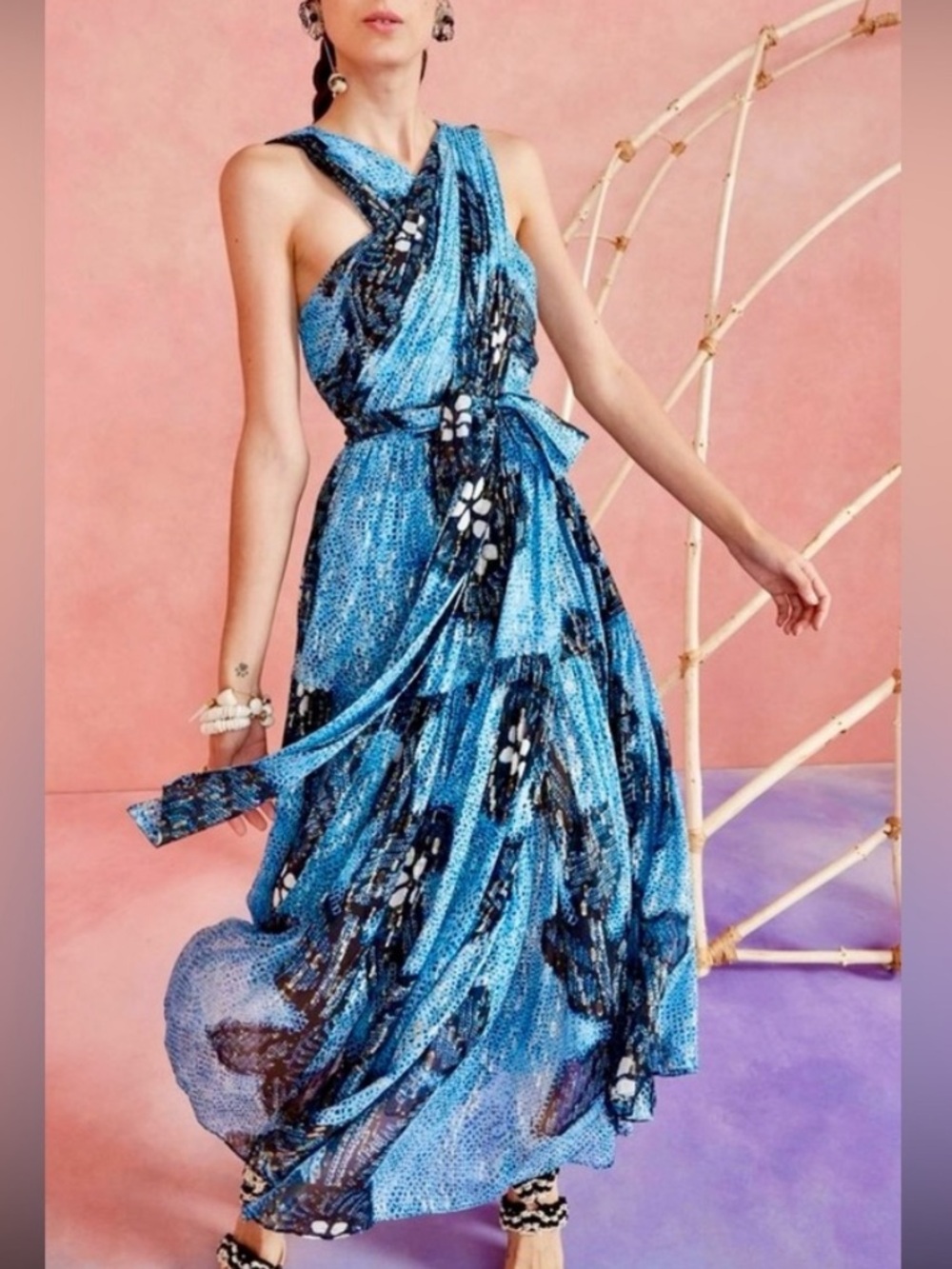 πΊπHPππΊ NWT Ulla Johnson Adora Silk Chiffon Midi Dress Sky - Picture 3 of 17